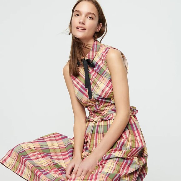 J.Crew Shirtdress in plaid with removable necktie-AK242 - Picture 2 of 5